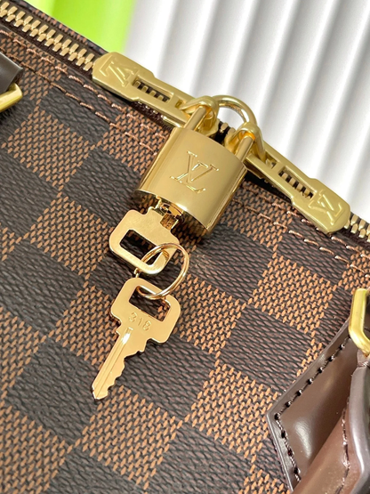 LV SPEEDY BANDOLIÈRE 30 IN DARK BROWN DAMIER EBENE CANVAS GOLD LOCK