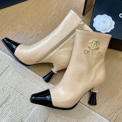 BONGADE BOOTS IN BEIGE MIX BLACK CALFSKIN