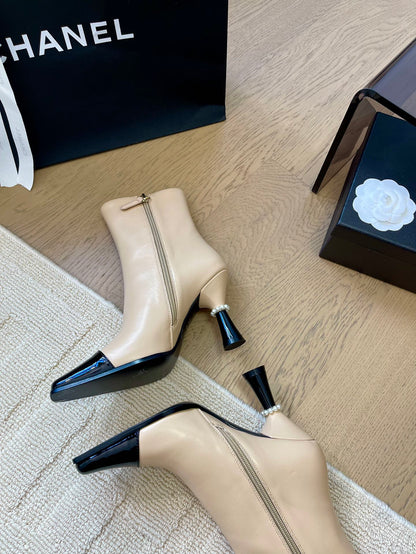 BONGADE BOOTS IN BEIGE MIX BLACK CALFSKIN