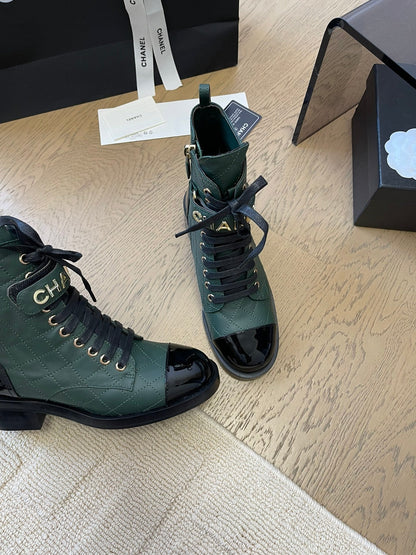 ALPHABET MARTIN BOOTS IN FOREST GREEN LAMBSKIN