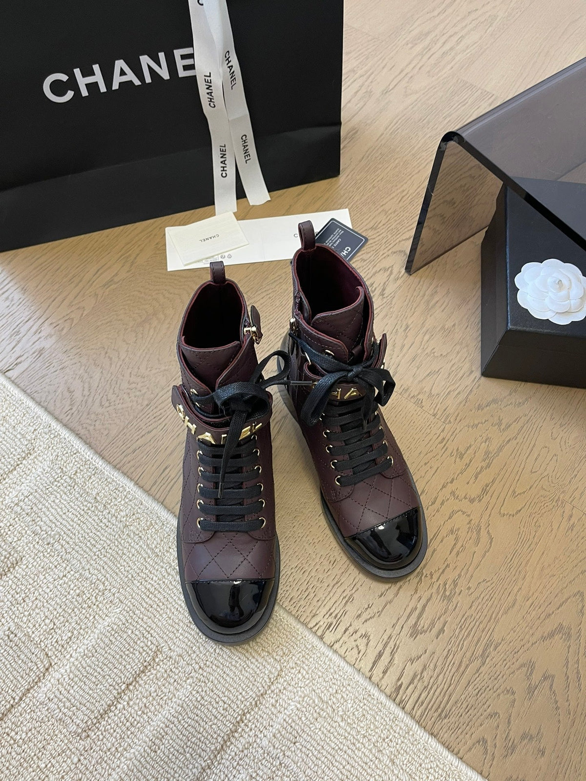ALPHABET MARTIN BOOTS IN BRUNETTE BROWN MIX BLACK LAMBSKIN
