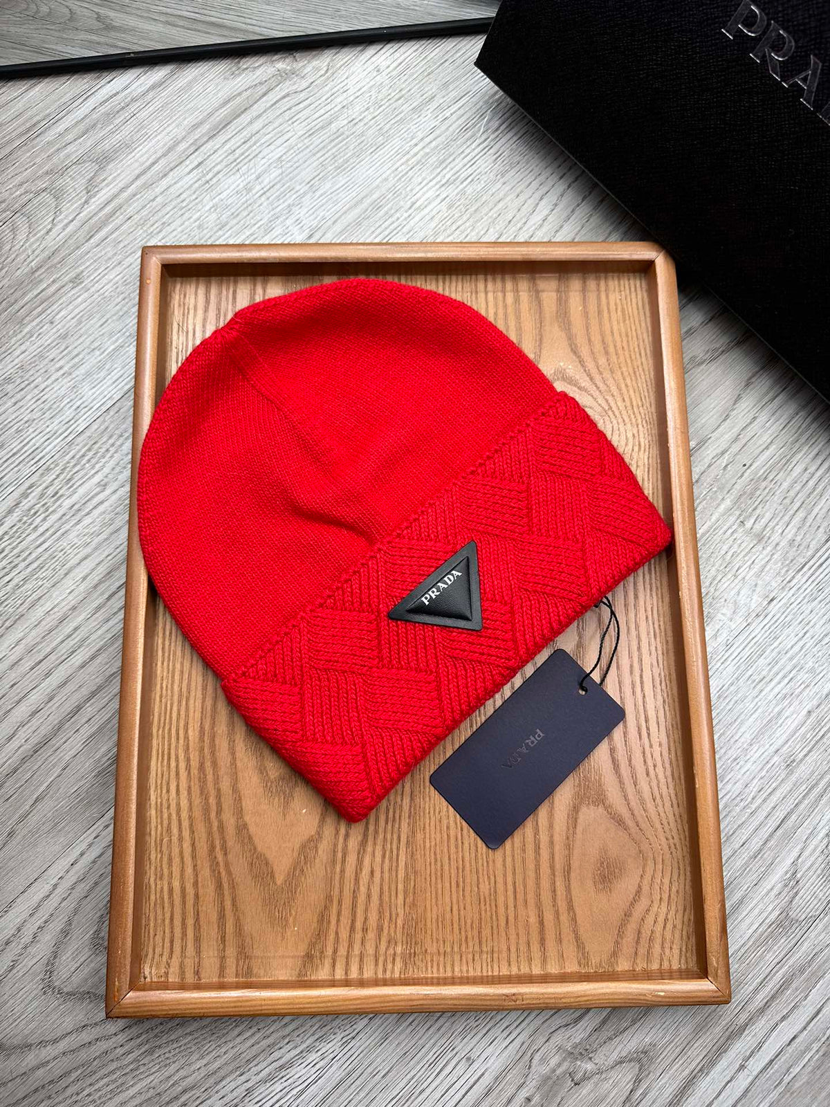 BEANIE HAT IN CHERRY RED WOOL AND RABBIT FUR 436398