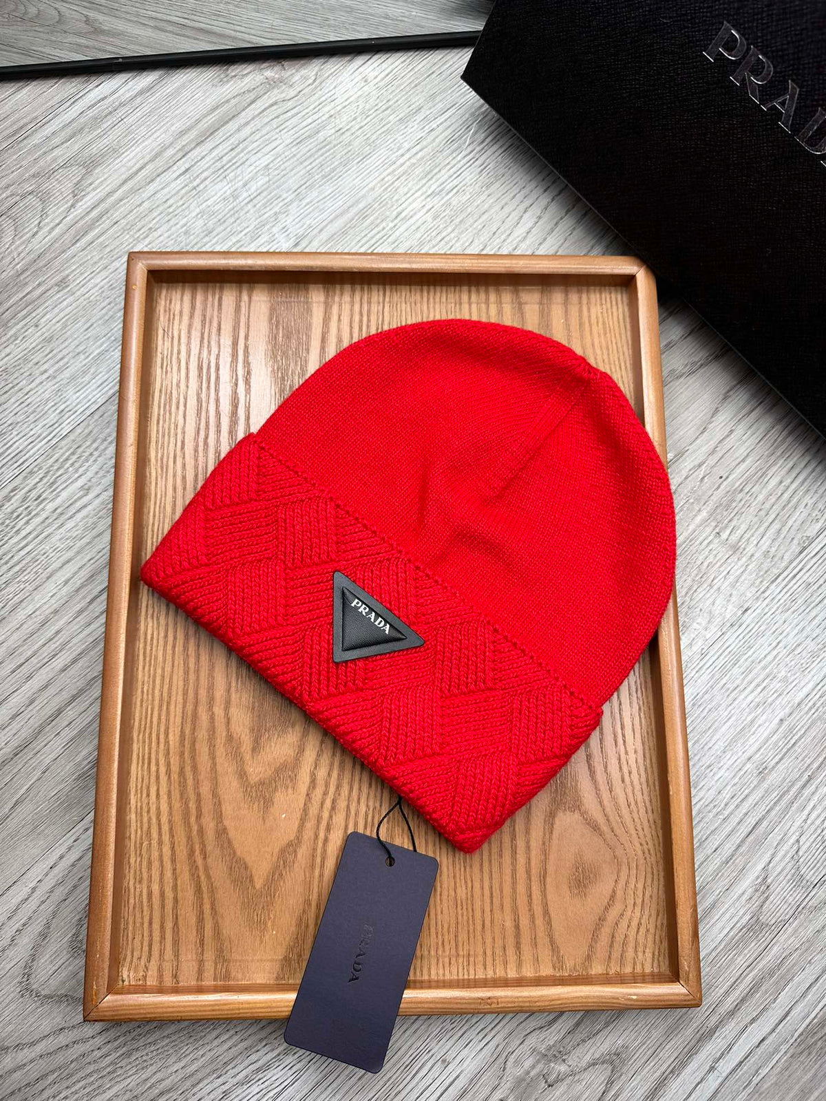 BEANIE HAT IN CHERRY RED WOOL AND RABBIT FUR 436398