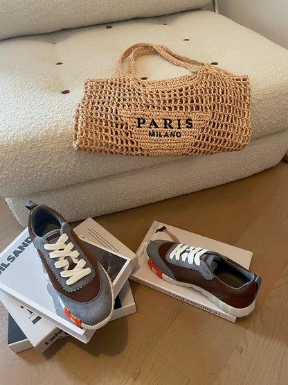BOUNCING SNEAKERS GRAY MIX BROWN CALFSKIN