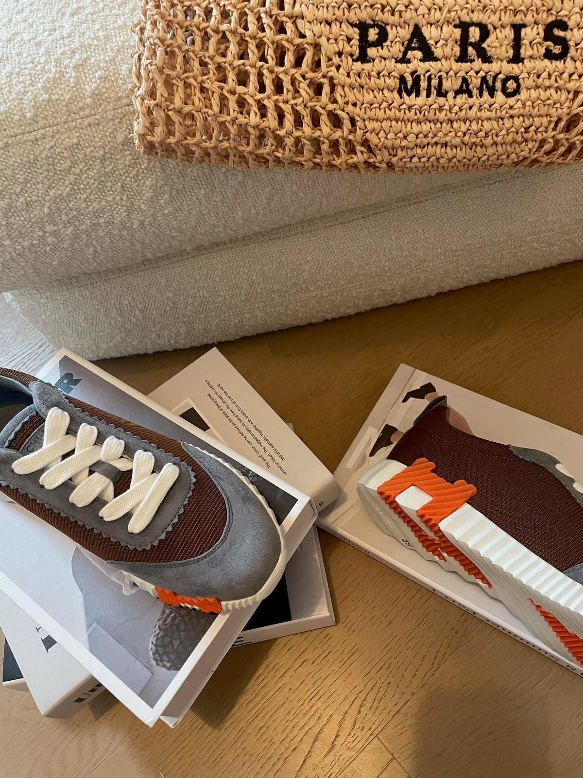 BOUNCING SNEAKERS GRAY MIX BROWN CALFSKIN
