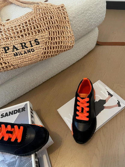 BOUNCING SNEAKERS BLACK CALFSKIN WITH ORANGE LACES