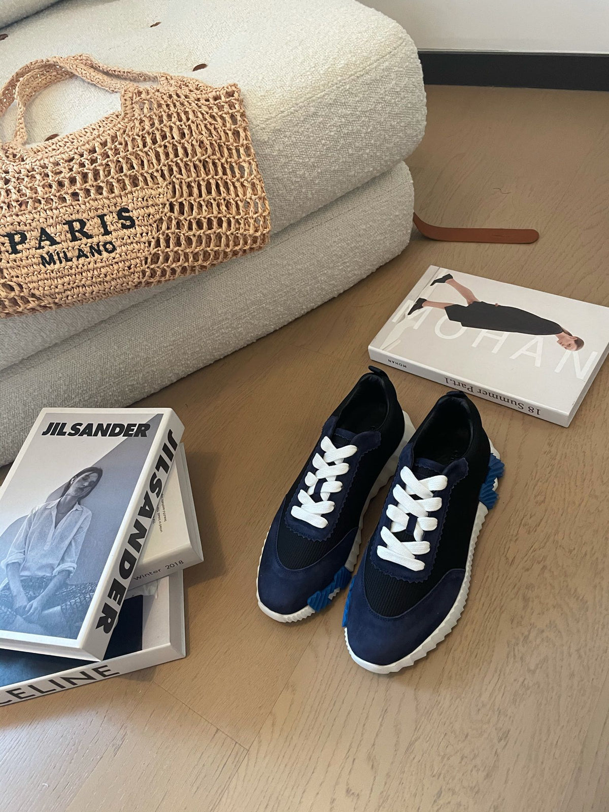 BOUNCING SNEAKERS BLACK MIX CHARCOAL BLUE CALFSKIN