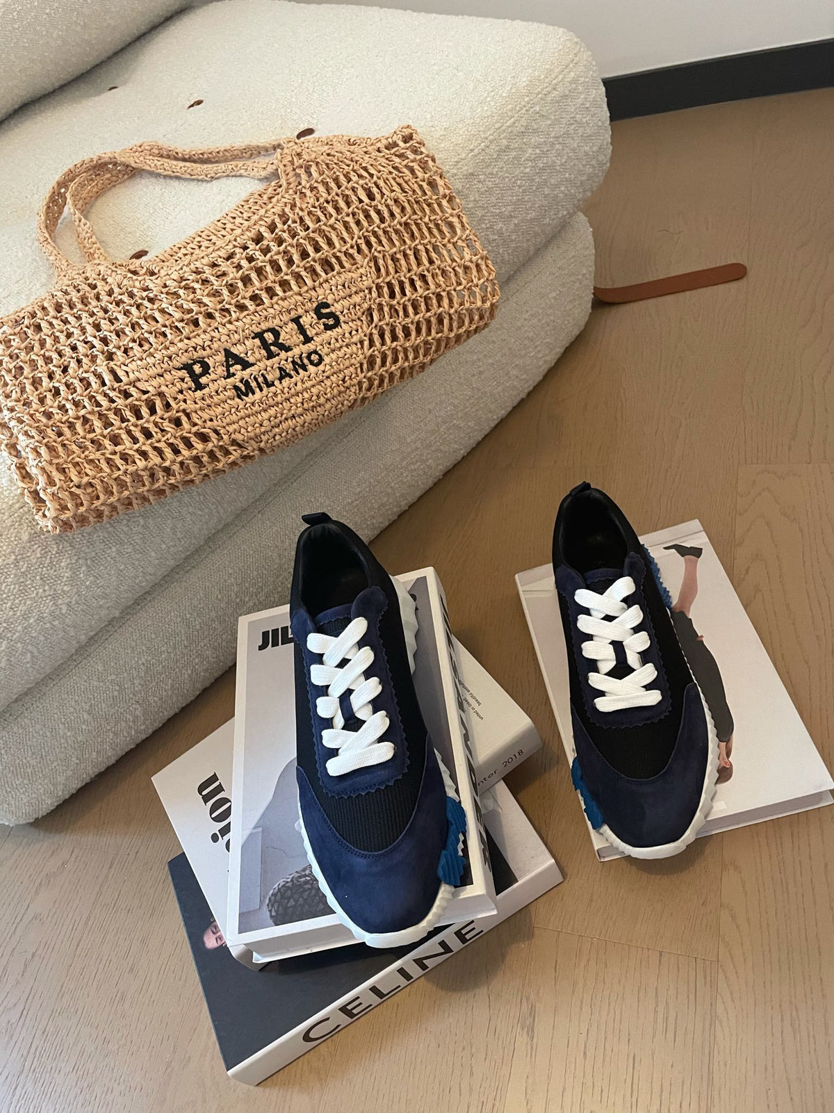 BOUNCING SNEAKERS BLACK MIX CHARCOAL BLUE CALFSKIN