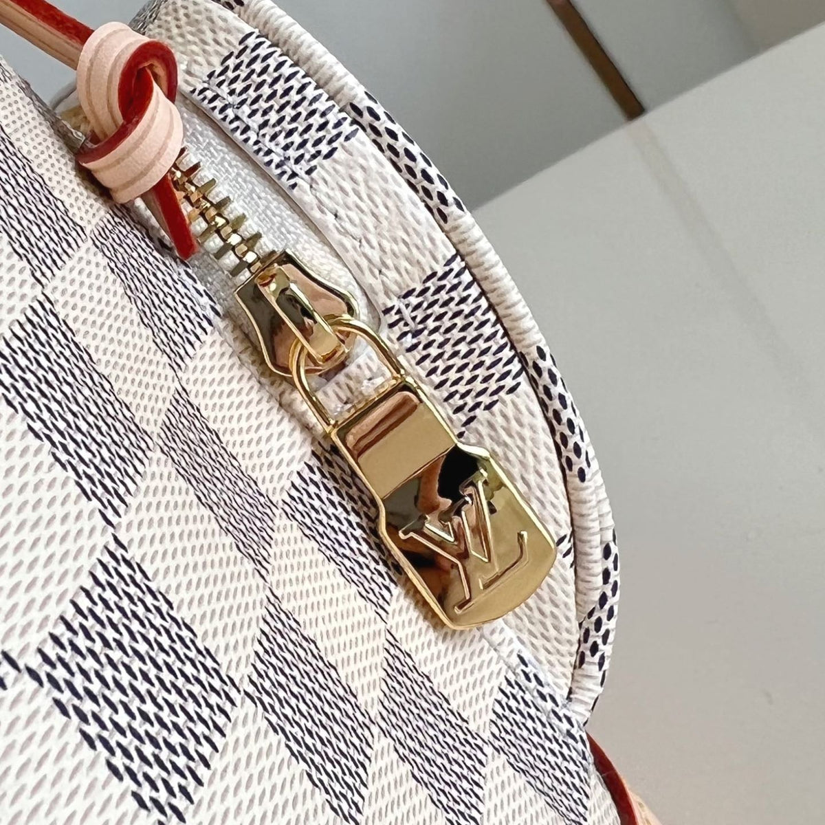 MONTSOURIS BACKPACK PM 30 IN WHITE GREY CHECKERBOARD PATTERN DAMIER AZUR COATED CANVAS