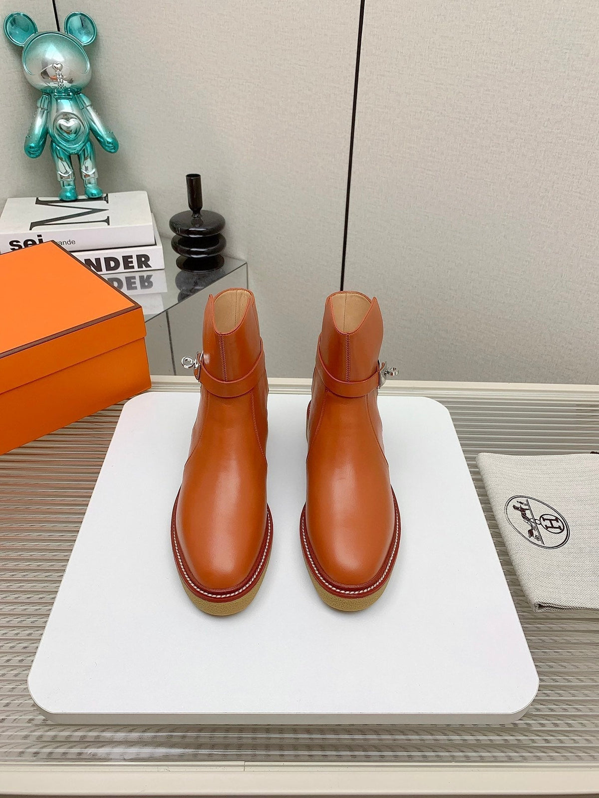 BOTINES HISTORY BOOTS IN SALAMANDER ORANGE CALFSKIN