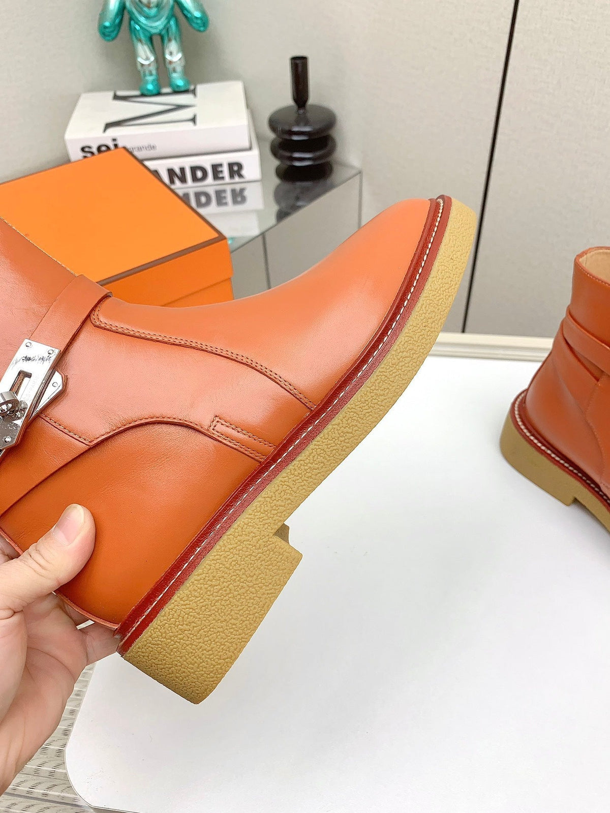 BOTINES HISTORY BOOTS IN SALAMANDER ORANGE CALFSKIN