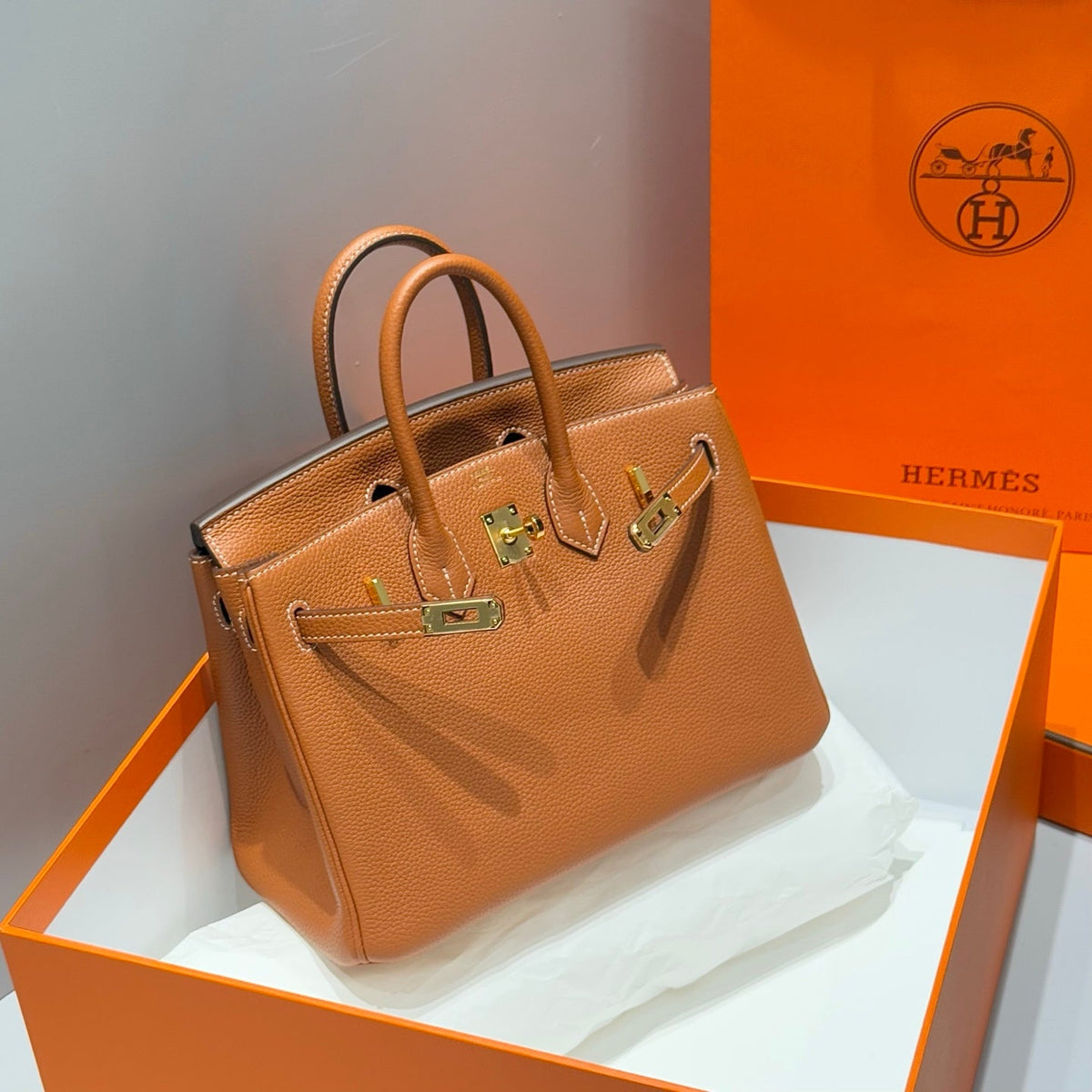 HN 25 IN BURNT ORANGE CALFSKIN GOLD HARDWARE