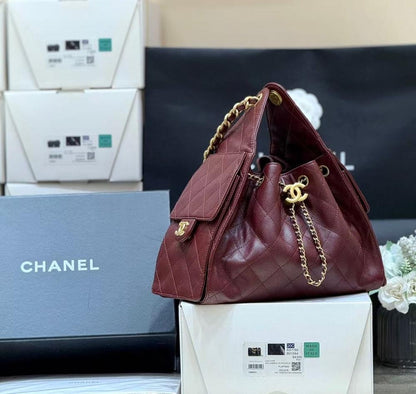 Chanel 25 Small Burgundy Gold Hardware
