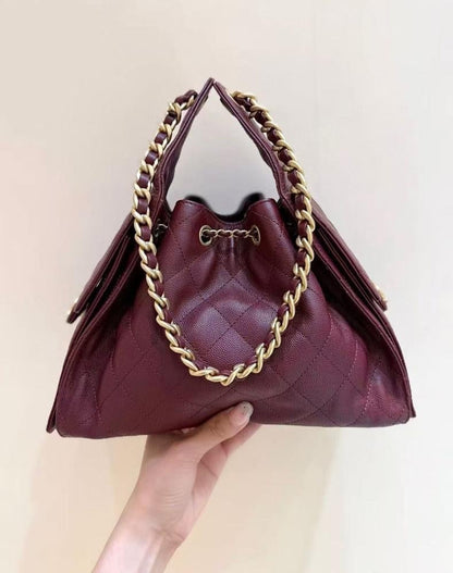 Chanel 25 Small Burgundy Gold Hardware