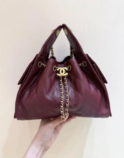 Chanel 25 Small Burgundy Gold Hardware