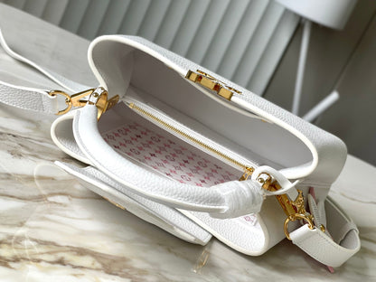 CAPUCINES BB 27 IN WHITE TAURILLON GOLD HARDWARE