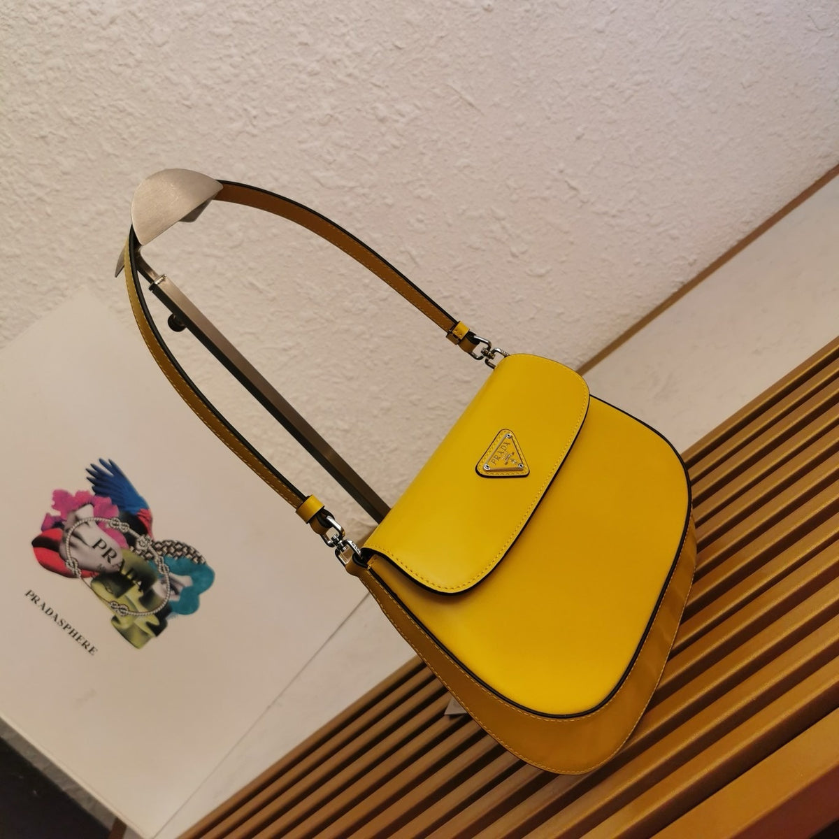 PRADA SPAZZOLATO CLEO SHOULDER BAG IN YELLOW