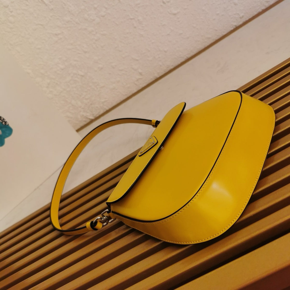 PRADA SPAZZOLATO CLEO SHOULDER BAG IN YELLOW