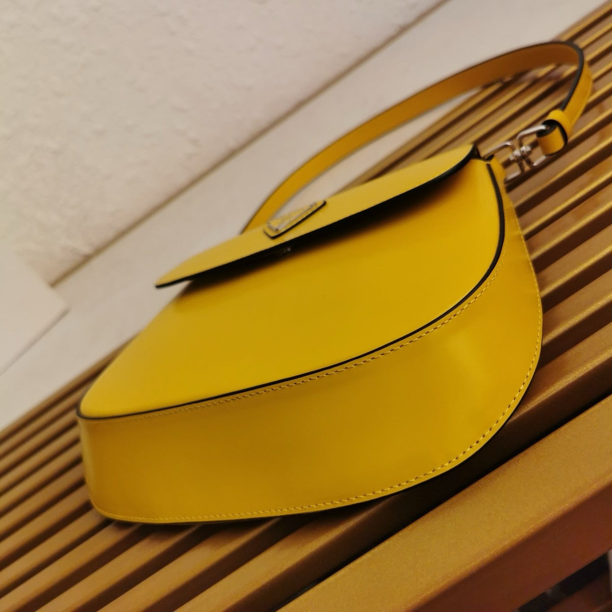 PRADA SPAZZOLATO CLEO SHOULDER BAG IN YELLOW