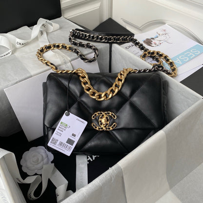 Chanel 19 Flap Bag Black Lambskin Gold Hardware