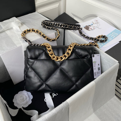 Chanel 19 Flap Bag Black Lambskin Gold Hardware