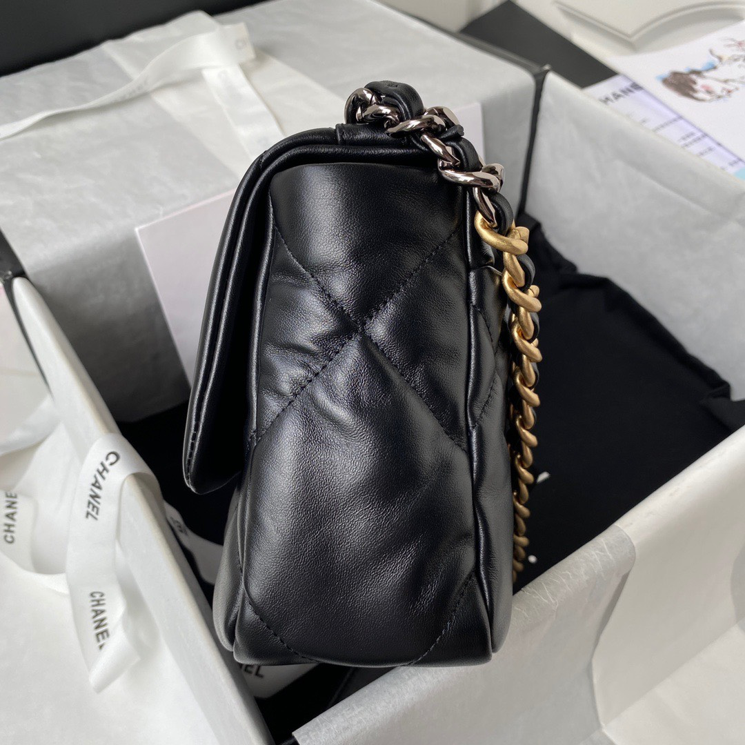 Chanel 19 Flap Bag Black Lambskin Gold Hardware