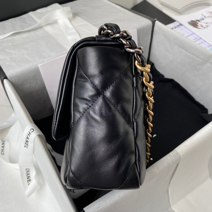 Chanel 19 Flap Bag Black Lambskin Gold Hardware