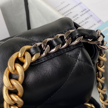 Chanel 19 Flap Bag Black Lambskin Gold Hardware