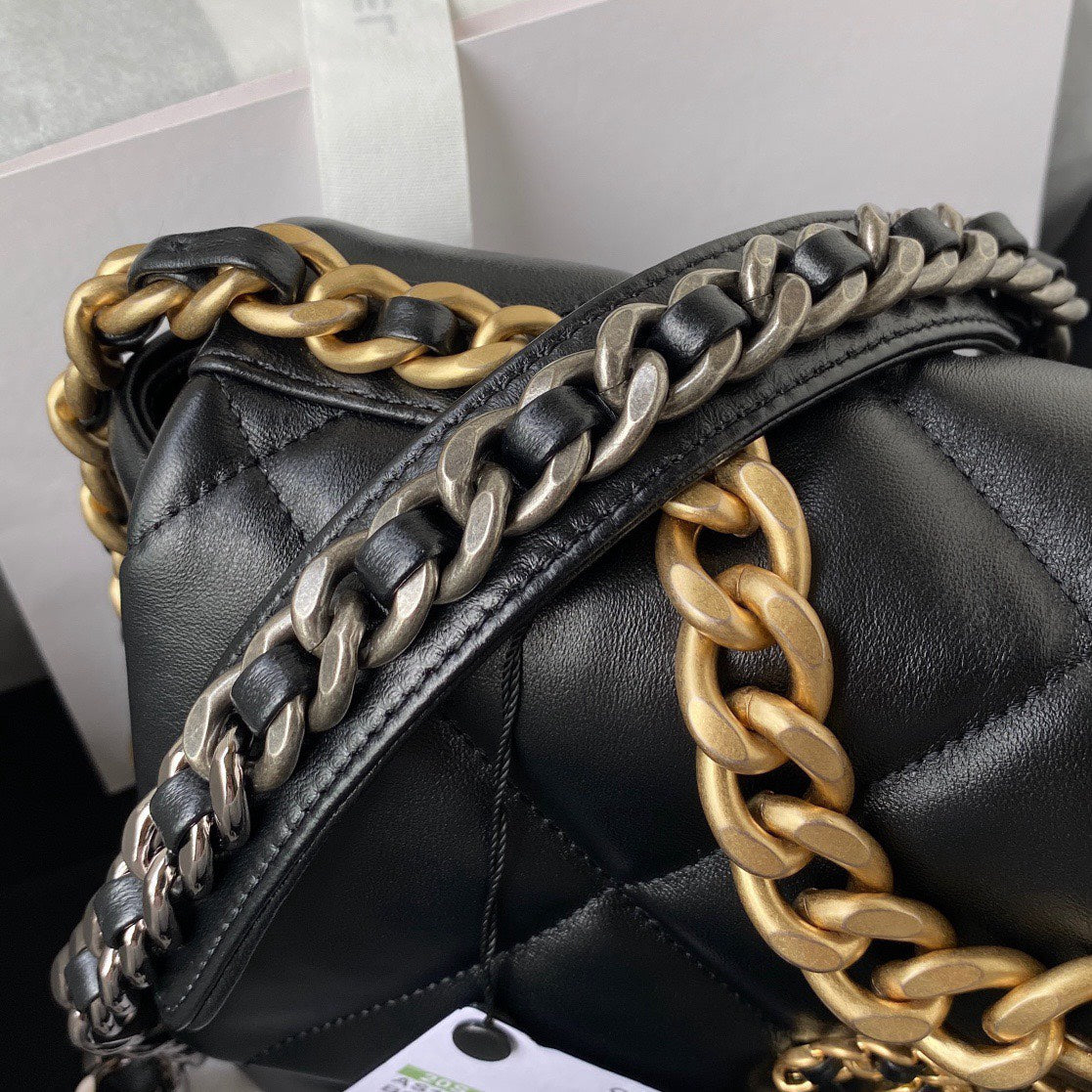 Chanel 19 Flap Bag Black Lambskin Gold Hardware