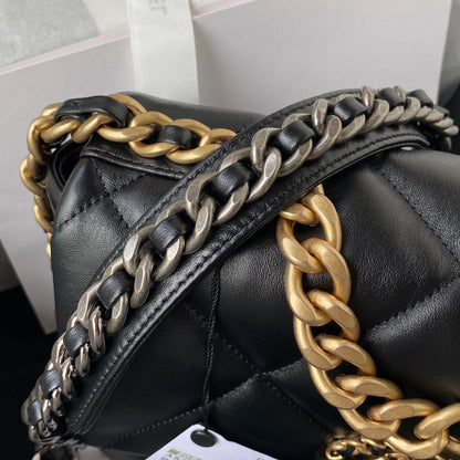 Chanel 19 Flap Bag Black Lambskin Gold Hardware