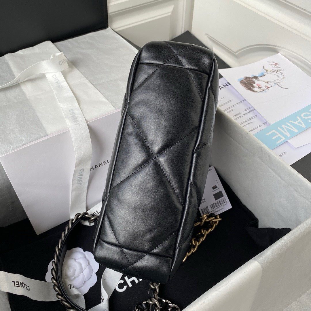 Chanel 19 Flap Bag Black Lambskin Gold Hardware