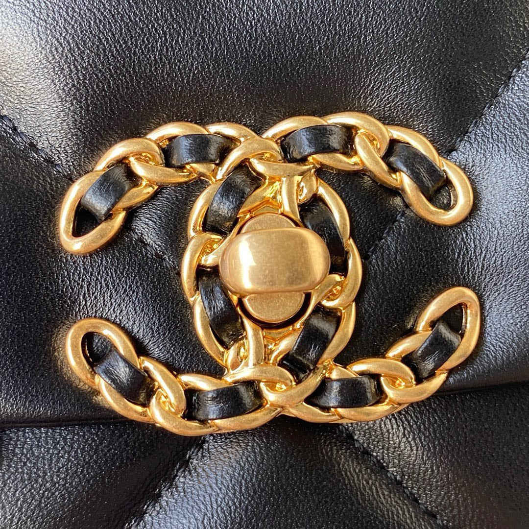 Chanel 19 Flap Bag Black Lambskin Gold Hardware