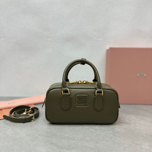 ARCADIE BAG 22 IN KELP GREEEN SMOOTH CALFSKIN EMBOSSED LOGO