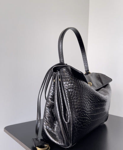 Balenciaga Rode Bag Black Crocodile Leather
