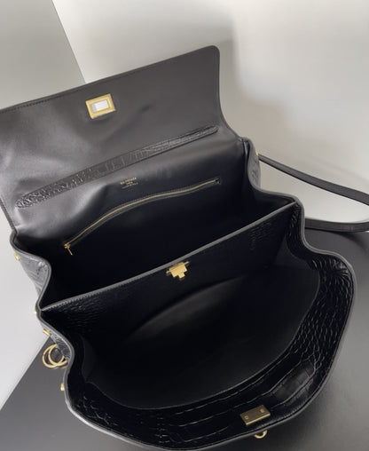 Balenciaga Rode Bag Black Crocodile Leather