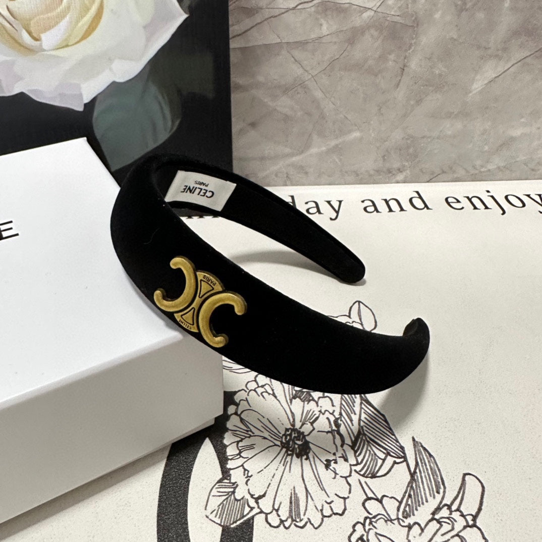 BLACK VELVET HAIRBAND WITH GOLD LOGO 423596