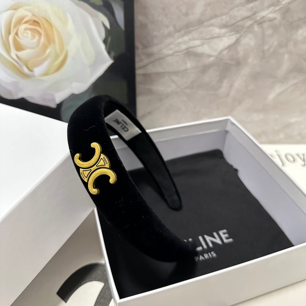 BLACK VELVET HAIRBAND WITH GOLD LOGO 423596