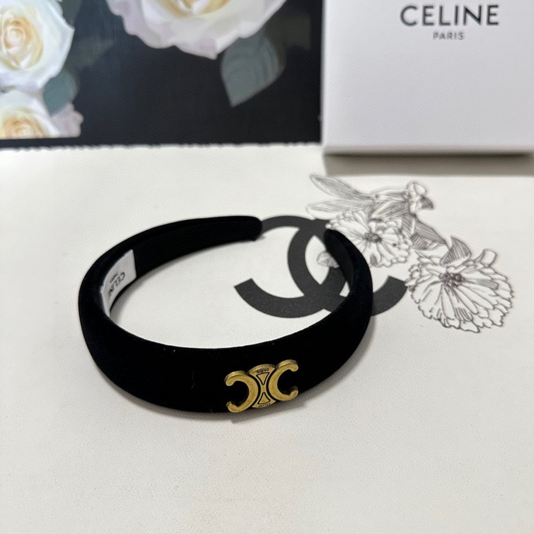 BLACK VELVET HAIRBAND WITH GOLD LOGO 423596