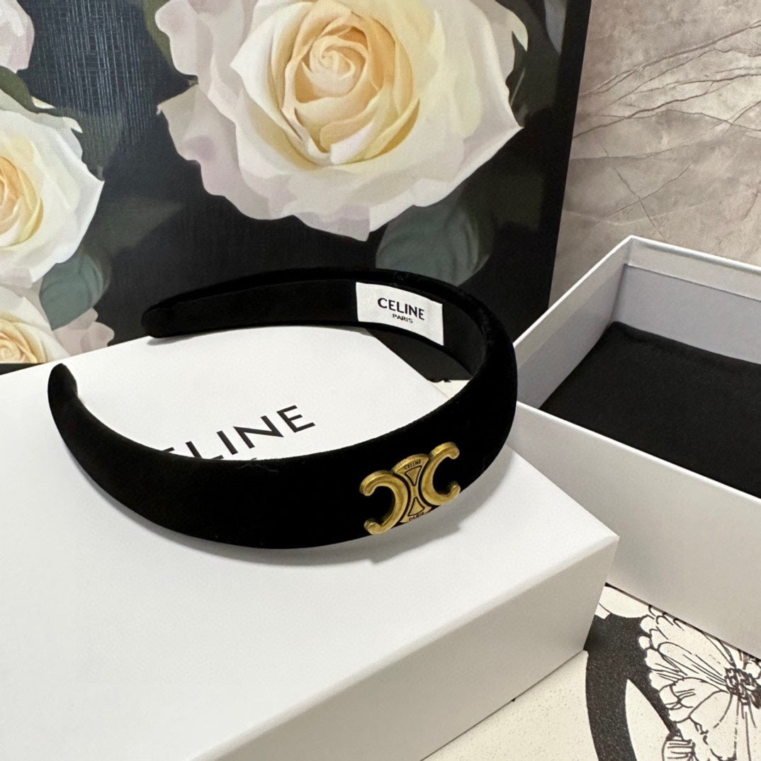 BLACK VELVET HAIRBAND WITH GOLD LOGO 423596