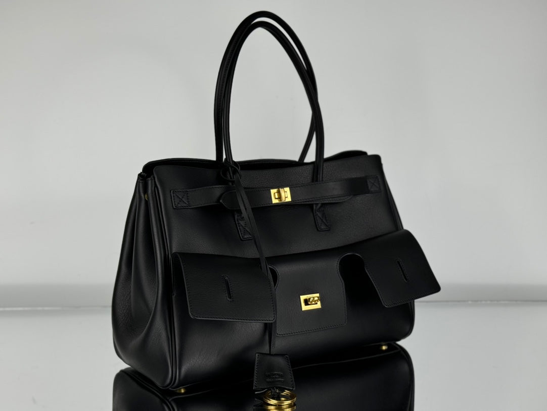 BEL AIR CARRY ALL BAG 29 IN BLACK NAPPA LAMBSKIN GOLD HARDWARE