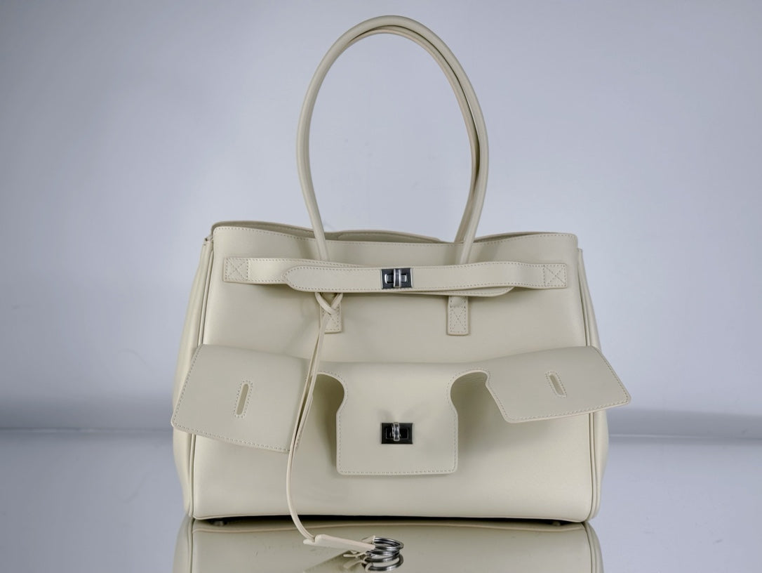 BEL AIR CARRY ALL BAG 29 IN WHITE NAPPA LAMBSKIN SILVER HARDWARE