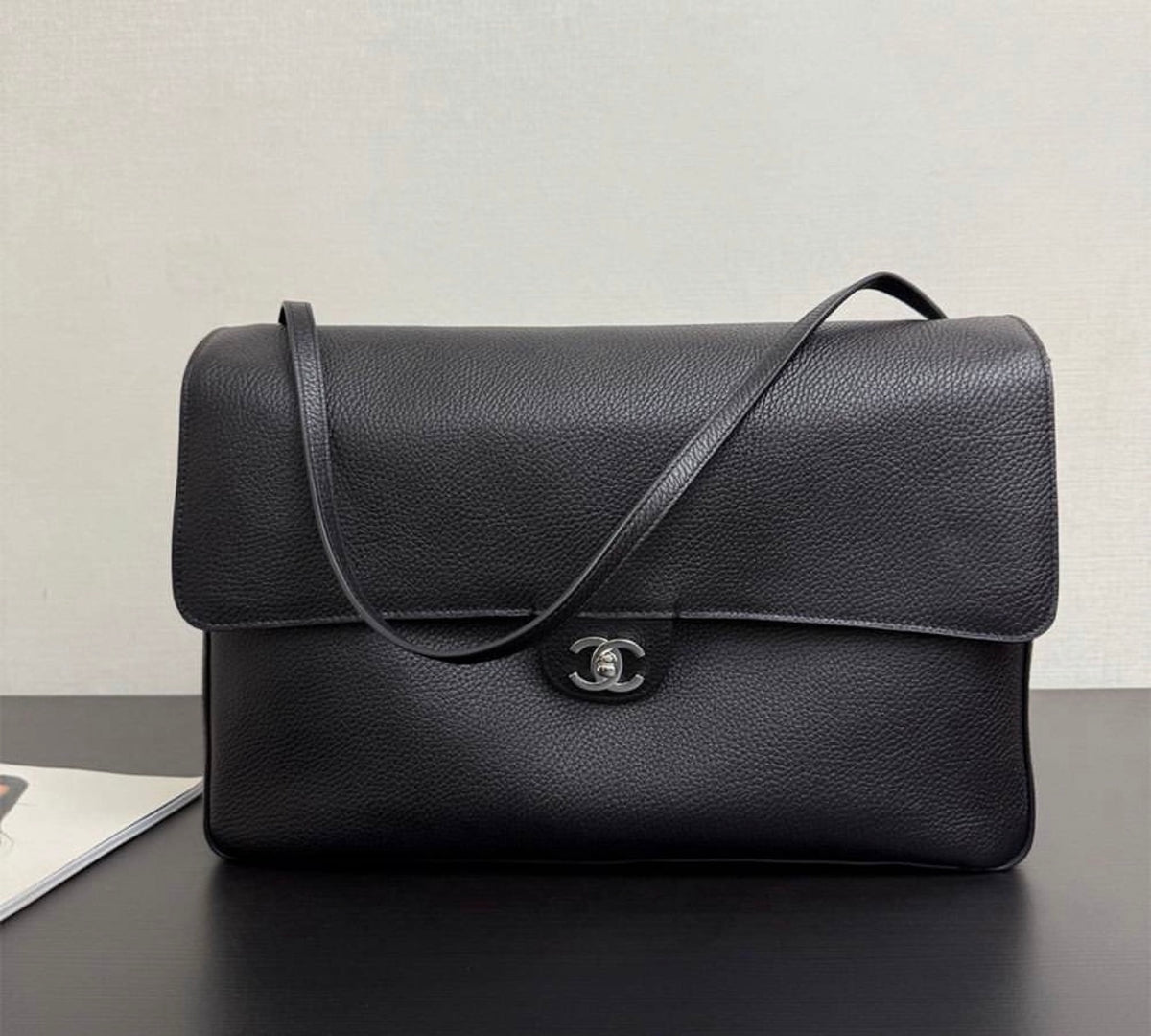 Chanel Maxi Flap 38 Black Sliver Hardware
