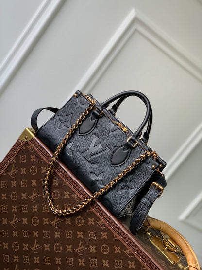 ONTHEGO EAST WEST BAG 25 IN BLACK MONOGRAM EMBOSSED COWHIDE