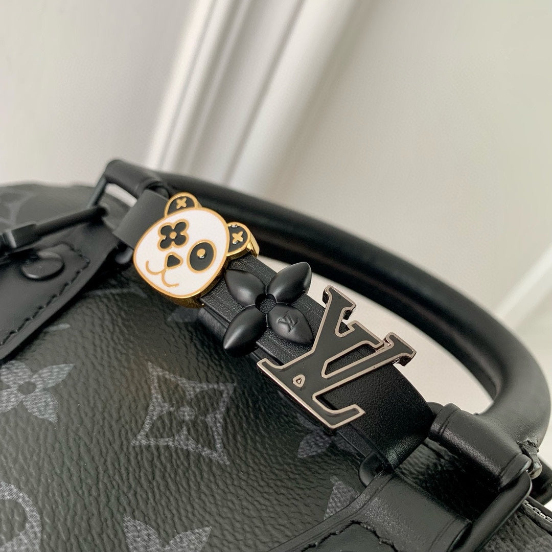 SPEEDY BAG 18 IN BLACK MONOGRAM COATED CANVAS BLACK HARDWARE