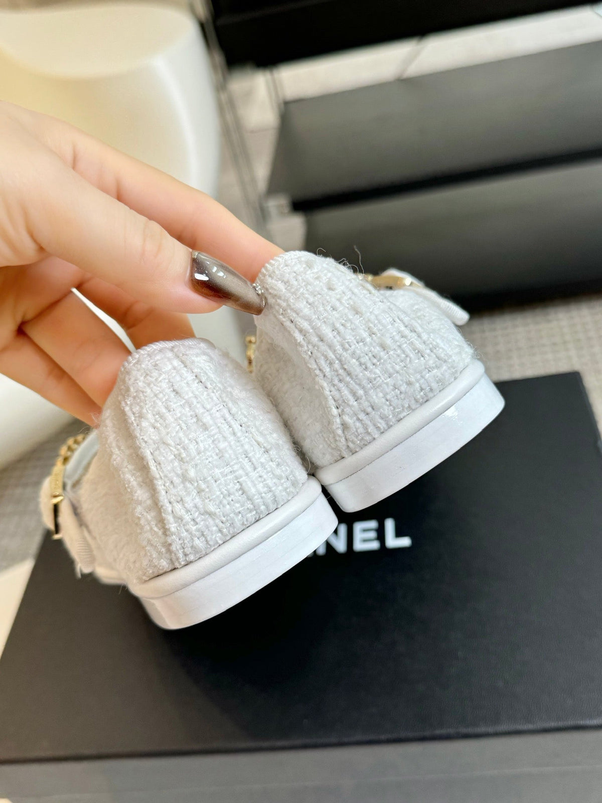 MARY JANE SHOES WHITE WOOL TWEED