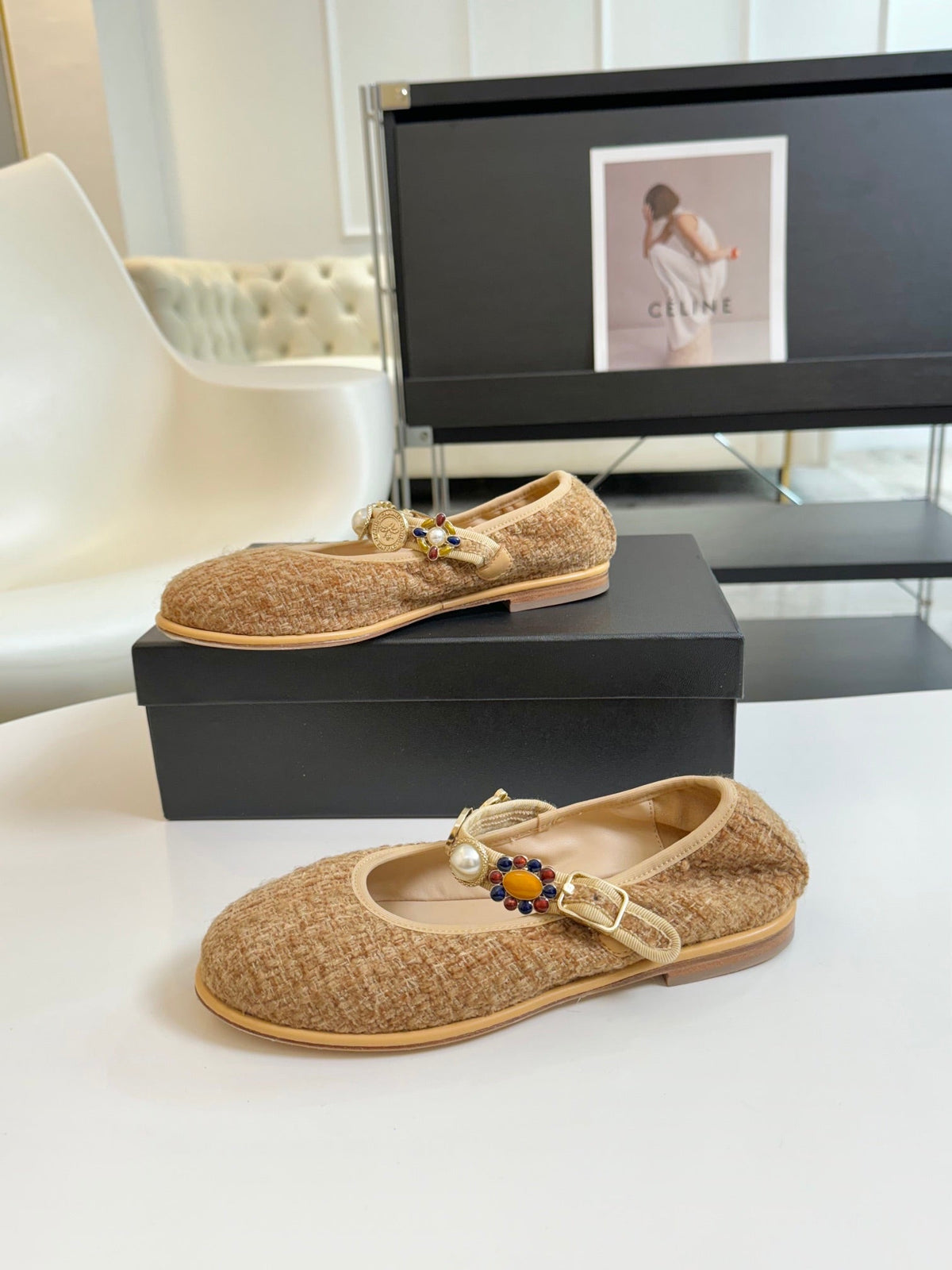 MARY JANE SHOES GRANOLA YELLOW WOOL TWEED