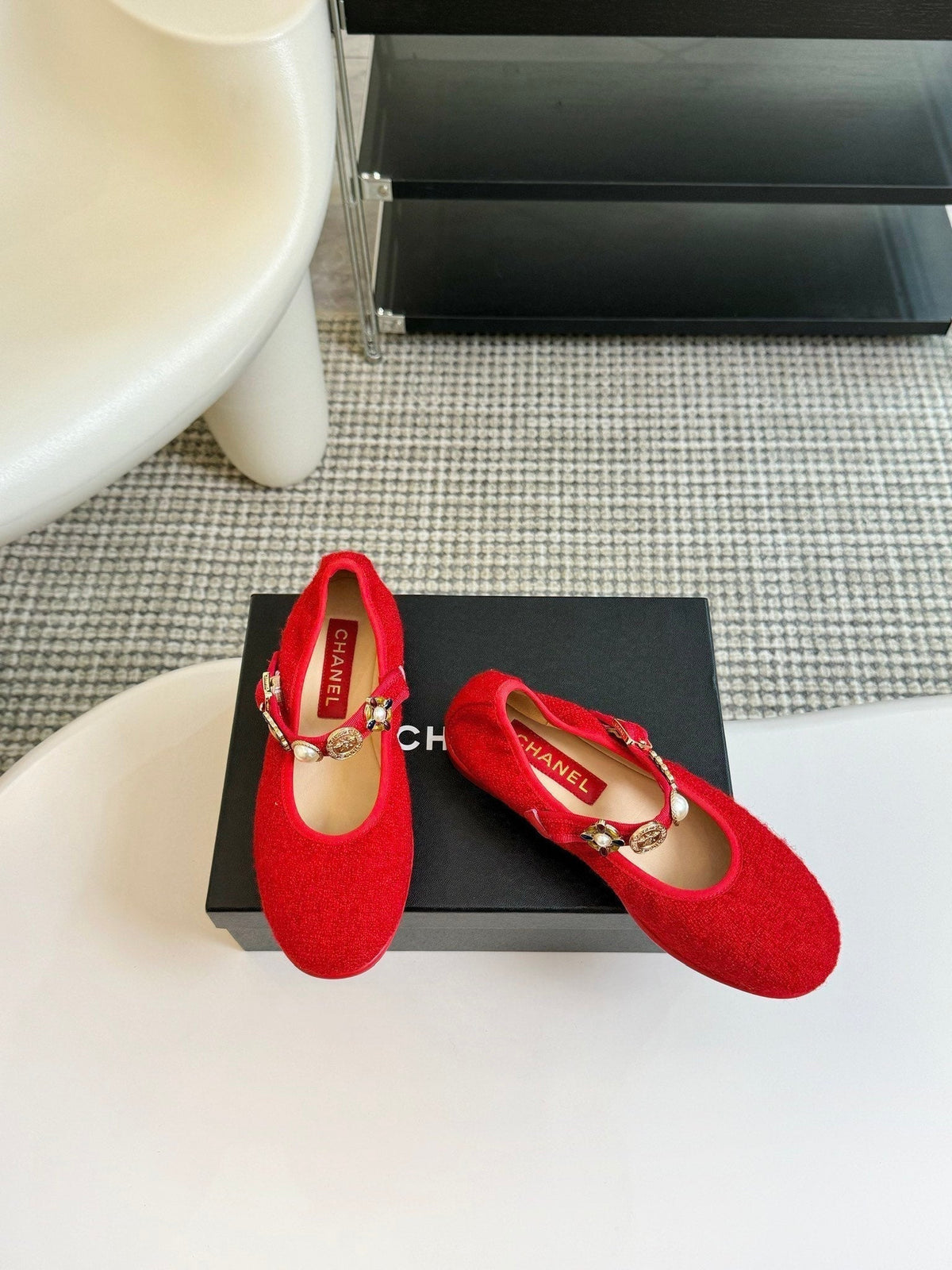 MARY JANE SHOES CHERRY RED WOOL TWEED