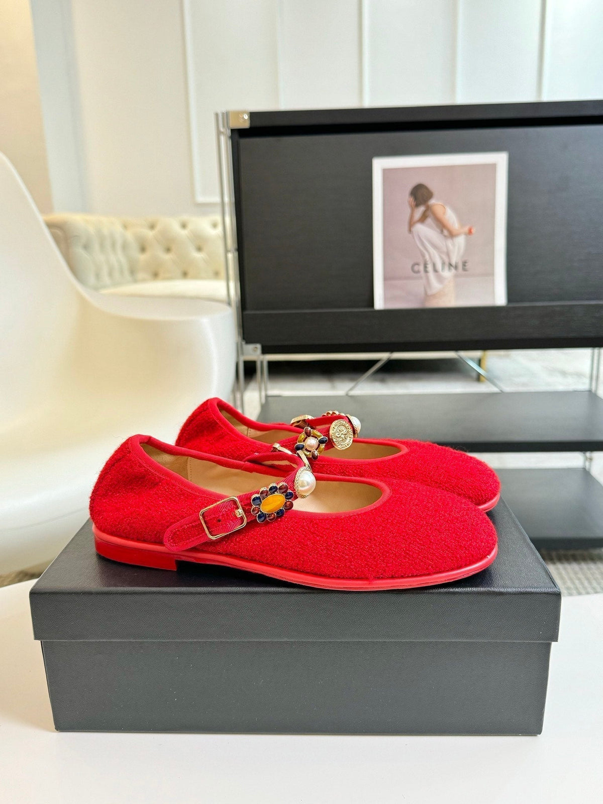 MARY JANE SHOES CHERRY RED WOOL TWEED