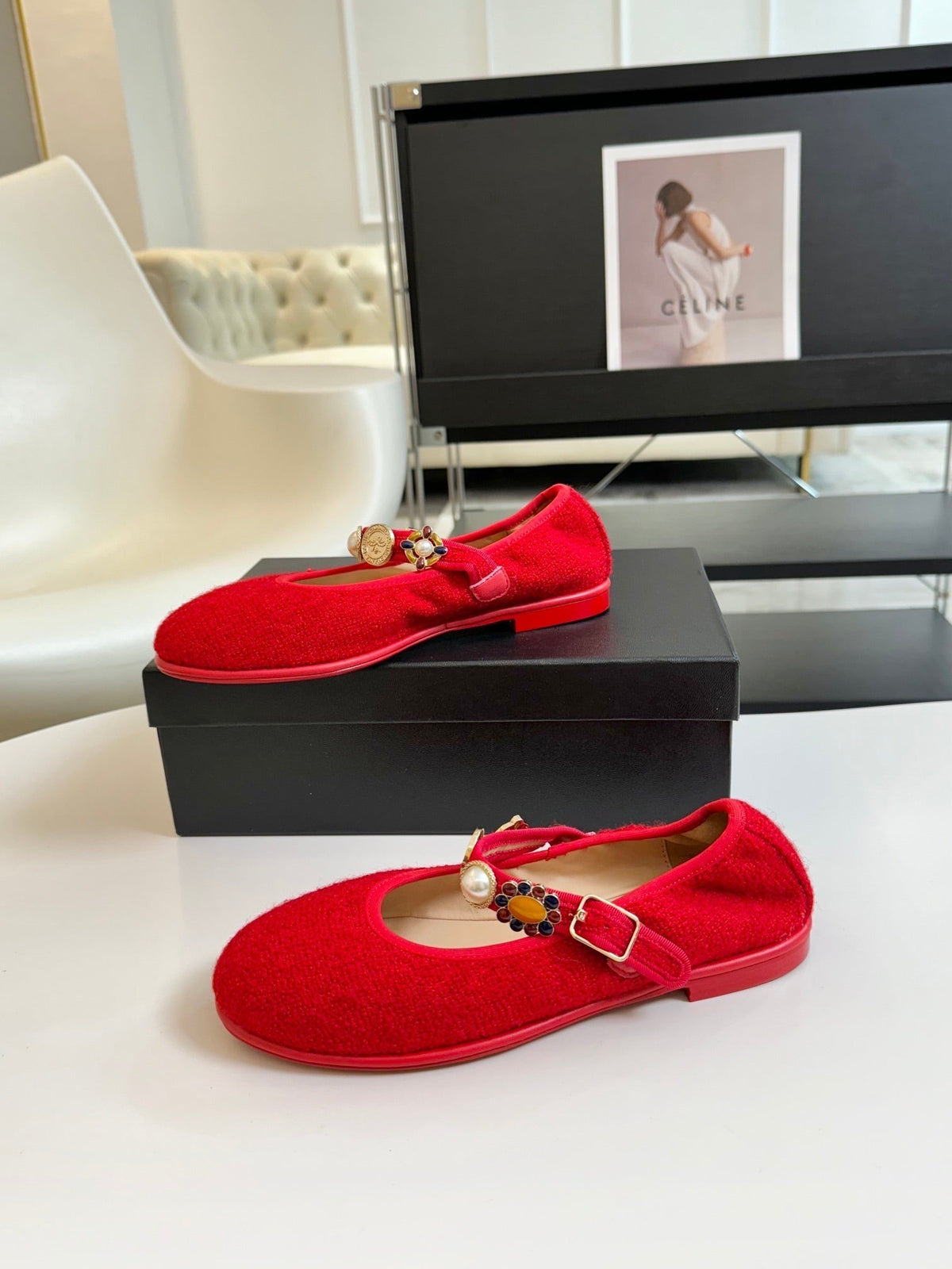 MARY JANE SHOES CHERRY RED WOOL TWEED