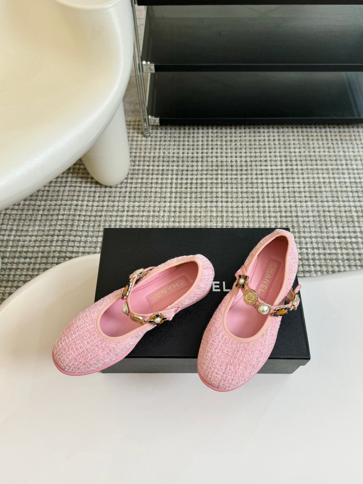 MARY JANE SHOES LIGHT PINK WOOL TWEED
